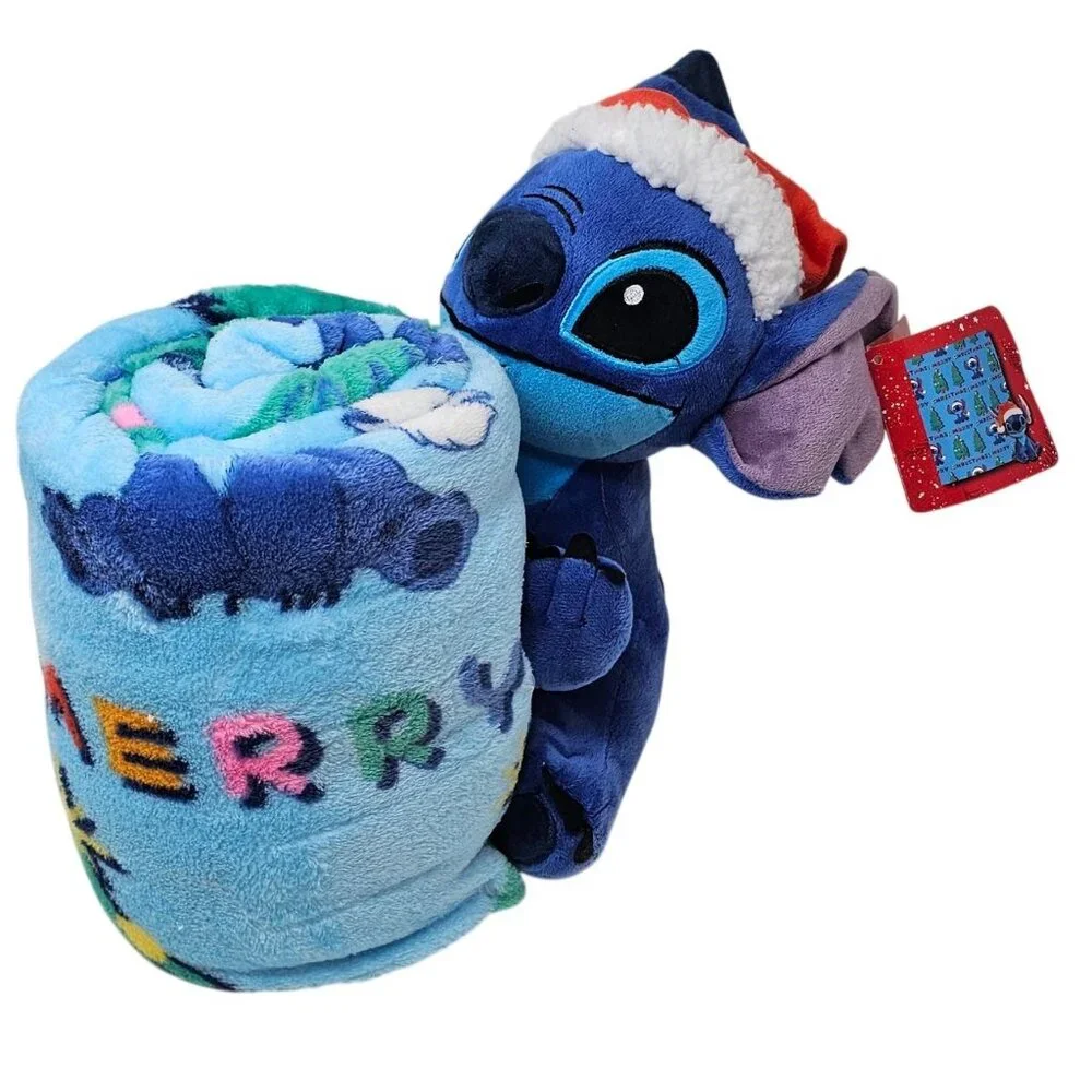 Stitch Huggable Plush and Travel Blanket Set Christmas